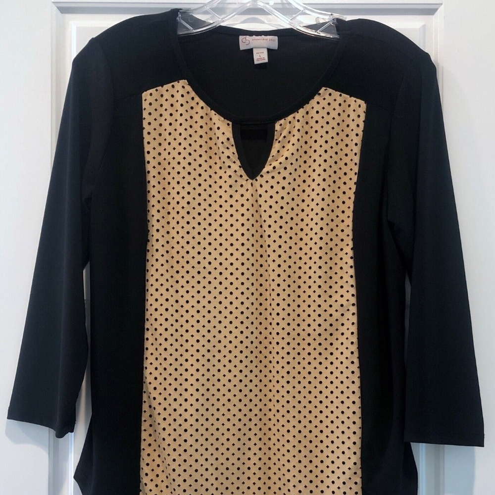 Women's cb Established 1962 Black/Tan Keyhole 3/4 Sleeve Top Size PL